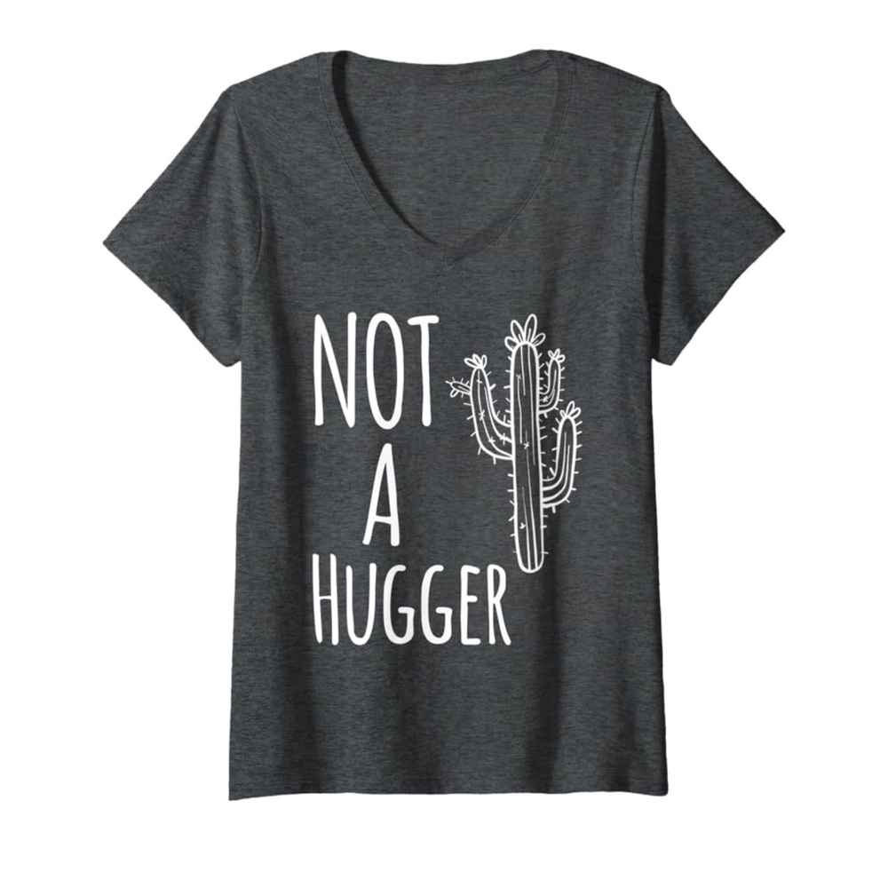 Gray V-Neck NOT A HUGGER T-Shirt with Cactus Print